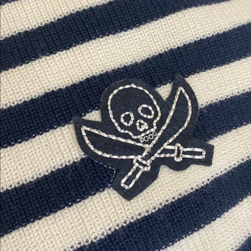 Crewcuts Scarf and Hat Set NWT Blue Ivory Stripe Unisex Wool Blend Skull Warm